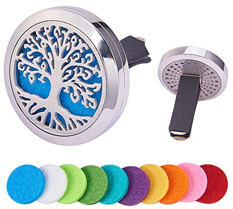 BENECREAT Tree of Life Car Air Freshener Aromatherapy Essential Oil Diffuser Stainless Steel Locket With Vent Clip 10 Washable Felt Pads