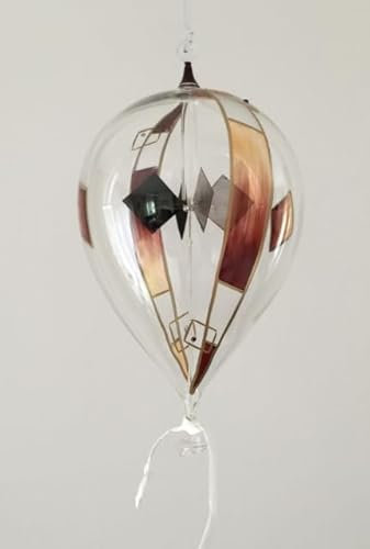 Lichtmühle, Solarenergie, Sonnenmühle, Perpetuum Mobile, Radiometer in Ballonform, höchste Glasbläserkunst, Glasmalerei, ca. 12 x 22 cm, einzigartiger, effektvoller Fensterschmuck