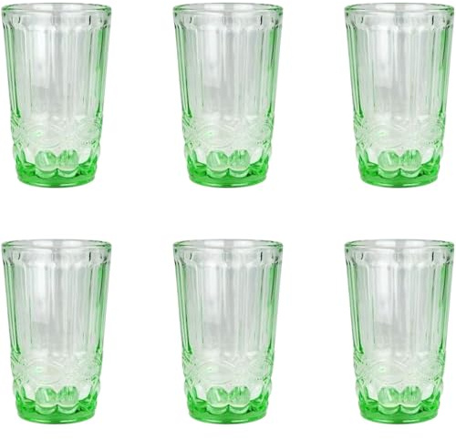 Lot de 6 verres à vin vintage colorés avec gaufrage (nœud/vert/250 ml), verres à boire, verres à vin, verres à champagne, carafe, bol à dessert, verre à boire, verre à vin, verre à eau, verre à