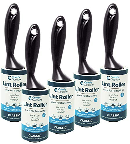 Comfy Clothiers Fusselrollen für Kleidung, Staub und Fusseln, insgesamt 350 Blatt (5 Rollen/70 Blatt pro Rolle) 5 Griffe, Fusselrollen für Tierhaare