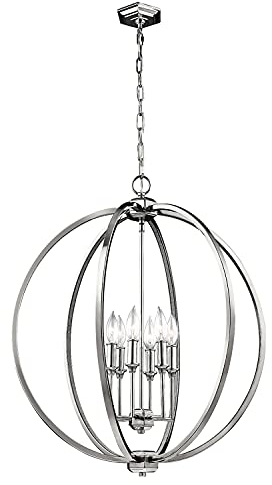 Licht-Erlebnisse Große Hängelampe rund Ø62cm Metall in Nickel Modern rund Kugel Pendelleuchte Wohnzimmer Esstisch