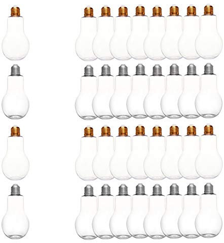 NBEADS 12 Packungen Kunststoff-Glühbirnenförmige Flaschen mit 300 ml Fassungsvermögen, Kunststoffgläser mit Deckel für Party-Dekoration und Ornamente, goldfarben und silberfarben