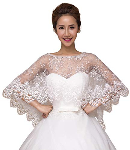 YO-HAPPY Scialle da Sposa, Donna Pizzo Floreale da Sposa Scialle da Sposa Coprispalle da Sposa con Strass Capelet Bolero