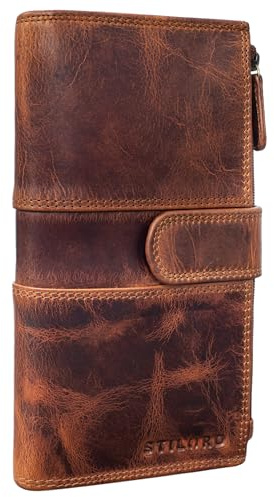 STILORD 'Alyssa' Portemonnaie Handy Leder Damen Reisebörse RFID Geldbörse mit Handyfach ideal für 6,1 Zoll iPhone 13 echtes Leder, Farbe:Kara - Cognac