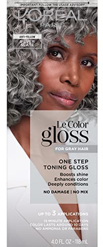 L’Oreal Paris Le Color Gloss One Step Toning Gloss, In-Shower Hair Toner with Deep Conditioning Treatment Formula for Gray Hair, Silver Slate, 1 Kit