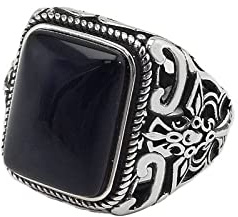 WLLDDDIU Anello Regolabile in Argento Sterling 925 - Nero Onice Gotico Intagliato a Mano, Collezione di Fidanzamento