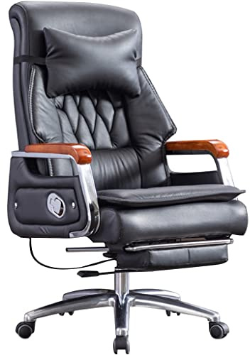 TAISK Chefsessel Big and Tall 90°-155° Winkelverstellung Bürostuhl, Bürostühle aus echtem Leder, Drehstuhl, Tragkraft 200kg/440.9lbs (Color : Black, Size : 114-120 * 52cm)