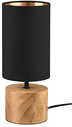 Reality Leuchten Tischleuchte Woody R50171980, Fuß Holz, Stoffschirm schwarz/goldfarbig, exkl. 1x E27