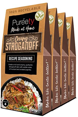 Pureety | GLUTEN FREE Beef Stroganoff Recipe Seasoning | Restaurant quality meals made at home | One pack serves four | x 4 packs