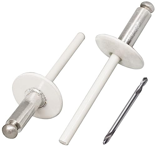 SKIR'CO (100 uds) Remaches ciegos de aluminio con brida grande 4,8 x 14 mm, Mandril de acero inoxidable, RAL 9010 Blanco puro (Broca incluida)