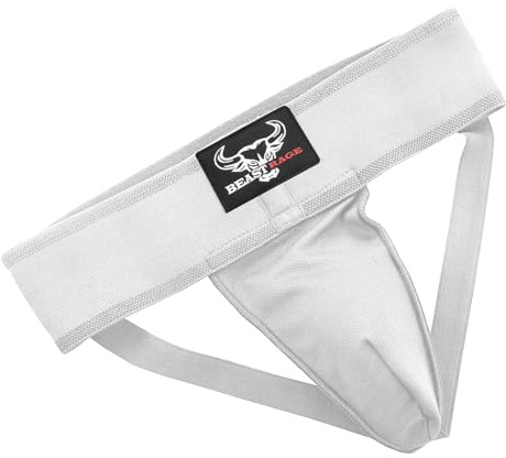Boxing Groin Guard Cup Men Sweat-absorbent Ventilated Adjustable Sparring Groin Protector Jockstrap Taekwondo Karate Training Underwear Jiu Jitsu BJJ Protection Kickboxing MMA Muay Thai (WHITE, M)
