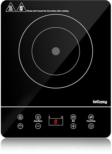 Placa de inducción portátil, IsEasy placa de inducción, 2100 W, 9 niveles de potencia, 9 ajustes de temperatura, Temporizador 8 Horas, Bloqueo infantil