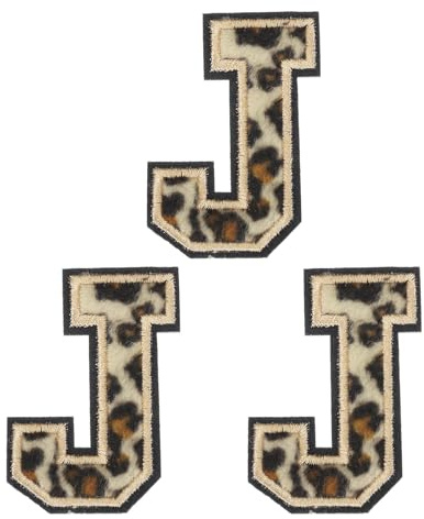 QUARKZMAN 3 Stück Buchstaben zum Aufbügeln, 6 cm Leopard Selbstklebende Chenille Buchstaben J mit schwarzem Rand,Gestickter Patch zum Aufbügeln für Kleidung, Tasche, Laptop, Handyhülle