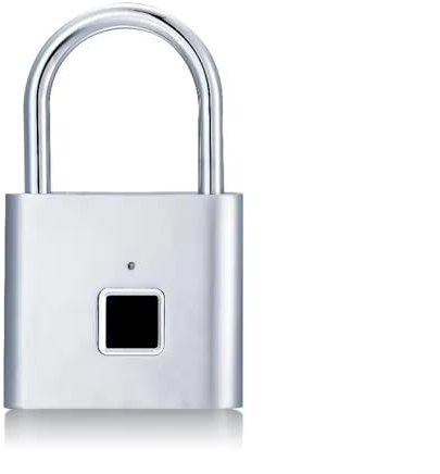 Fingerabdruck Schloss,Vorhängeschloss mit Fingerabdruck,Schlüsselloses Schloss für outdoor,USB-Aufladung Biometrisch Hohe Sicherheitsverriegelung,für Gepäck,Spind(Silber)