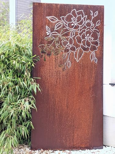 Zen Man Edelrost Garten Sichtschutzwand aus Eisen 1mm rost, dekorative Gartenwand aus Metall, groß 032160, B50 H125cm