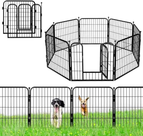 MyLink Decorative Garden Fence Panels 24 x15.75FT, 7 Pack Black Heavy Duty Metal No Dig Animal Barrier Fence for Dog, Garden Border Panel Fencing for Yard, Dog Fence Outdoor.