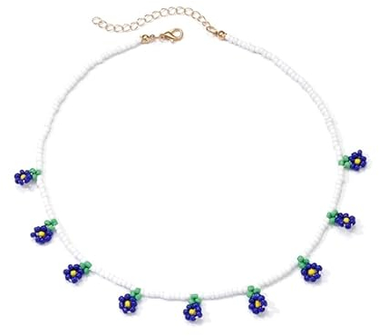 Jiqoe Kropfband mit bunten Blumen-Perlen, Gänseblümchen, Regenbogen-Perlen, kurze Sonnenblumenkette, Schmuck, Kunststoff