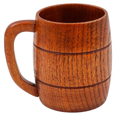 Sarini Boccale da Birra in Legno,Boccale da Birra in Legno Naturale retrò da 350 ml Boccale da Bere Classico in Legno per Acqua da tè di Grande capacità con Manico
