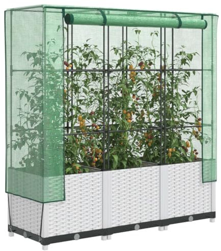 Hovothy Bancal alto con accesorio de invernadero, jardinera para verduras, hierbas, jardinera, jardinera para jardín, jardinera con invernadero, bancal para plantas, bancal de cultivo, blanco, 120 x