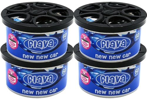 Flava Car Scents - Ambientador de Aire en Lata – Nuevo Coche Nuevo (Paquete de 4) Ambientador Fuerte y Duradero para Coche, camión o Furgoneta