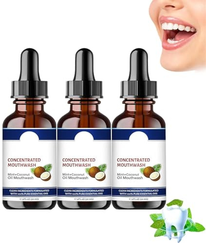 Collutorio per tirare l'olio di cocco fresco, collutorio all'olio di cocco, collutorio alla menta di cocco, olio per tirare i denti e le gengive di cocco (3 pezzi)