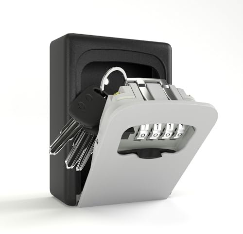 GOOPOOL Schlüsseltresor für Haus, Schlüsselsafe für Haus, Schlüsseltresor 4-Stelligem Zahelncode, Schlüsselbox Große Kapazität, Schlüsseltresor Außen Wetterfest, für Schlüssel Türkarte, Grau