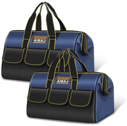 Tool Bag 2-Pack Set | AIRAJ 14 & 16 Small Tool Bag | Wide Mouth Tool Bags for Men and Women | Small Tool Tote | Tool Organizer for Home Repairs,Garage Storage,Professional Work | Portable Tool Box