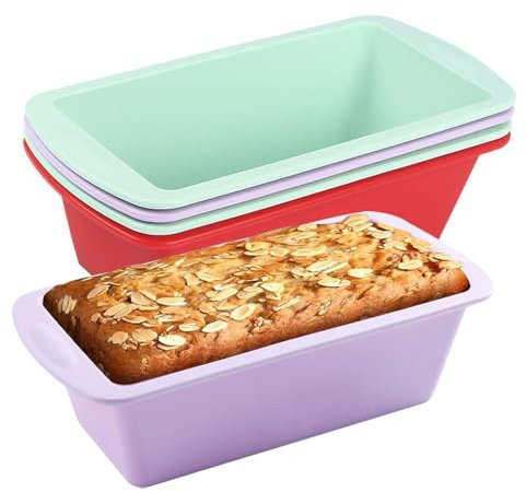 Puedno 6 Pack Silicone Loaf Tins, Silicone Bread Cake Tins for Baking, Non-Stick 1Lb Rectangle Loaf Pans, Rectangle Loaf Tin for Oven Air Fryer (Red+Green+Purple)