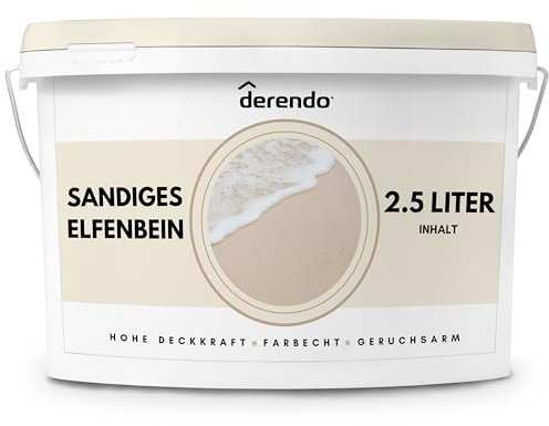 derendo Exklusive Wandfarbe beige 2,5L, hohe Deckkraft, Dispersionsfarbe innen, Innenwandfarbe Raumfarbe Sandiges Elfenbein matt, Deckkraftklasse 2, hochdeckende Innenfarbe Profi Qualität