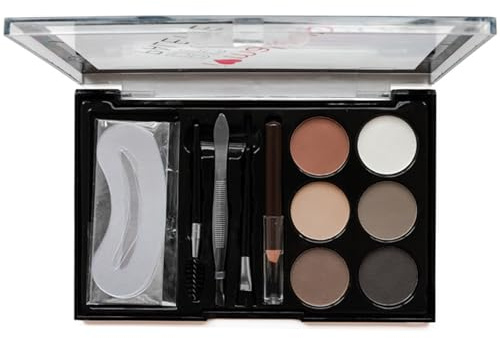Waterproof Eyebrow Powder Kit - 6 Colors with Stencils, Brushes, Pencil, and Tweezer for Long Lasting, Defined, Shaped & Filled Brows