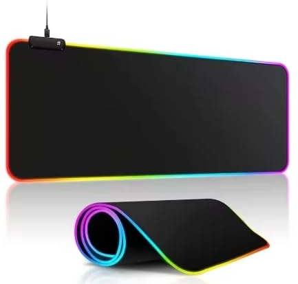 Tapis de Souris Gaming LED RGB, Imperméable et Antidérapant, Interrupteur Tactile par USB, pour Gamer, Ordinateur, PC