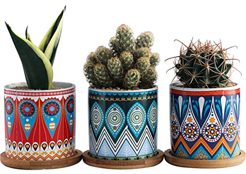 Kisangel 3 Stücke Keramik Pflanze Blumentopf Wohnkultur Keramik Schüssel Mit Trays Keine Pflanze Enthalten