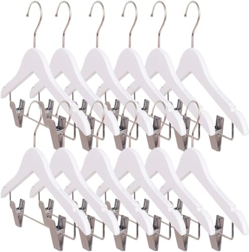 12 Pack Kids Wooden Coat Hangers White Baby Toddler Clothes Hangers 360 Swivel With Clips Childrens Clothes Hanger For Coat Trousers Anti Slip