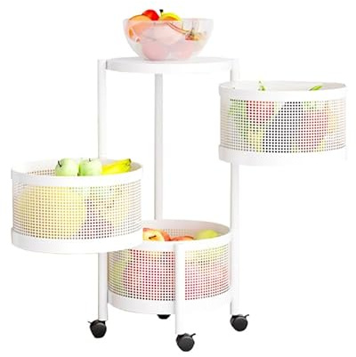Cesta Giratoria De Frutas Y Verduras, Soporte De Almacenamiento Redondo De Cocina, Soporte De Almacenamiento De Frutas Giratorio, Carro De Almacenamiento De Cocina Con 4 Ruedas - 3 Estante Redondo