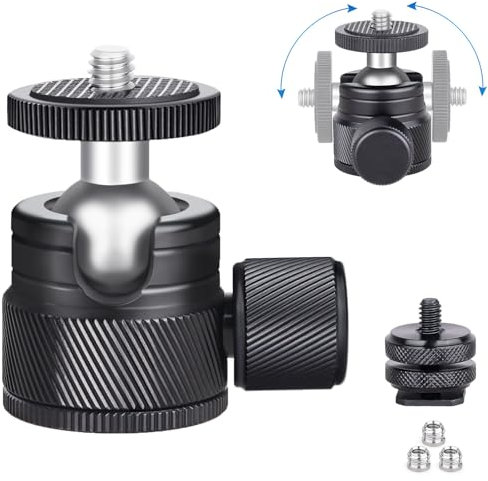 ARTCISE Mini testa a sfera, CB20 piccola testa per treppiede con vite da 1/4 e supporto per scarpa rimovibile, testa treppiede in alluminio girevole a 360 gradi per treppiedi per fotocamera