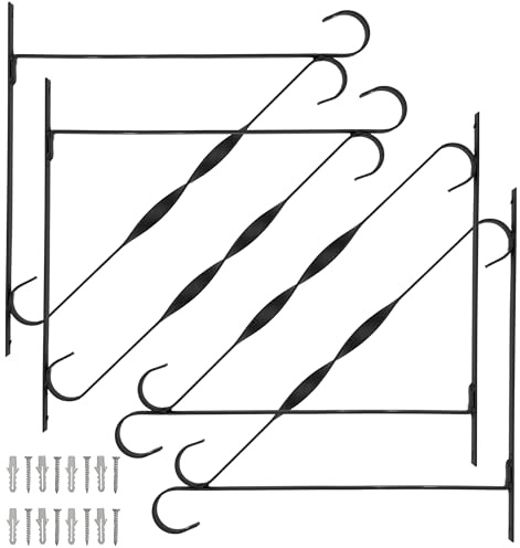 SwiftPick Home 10 Inch (24.5cm) Black Hanging Basket Bracket 4-Pack, Strong Metal Hanging Bracket for Baskets, Lanterns, Lights, Bird Feeders
