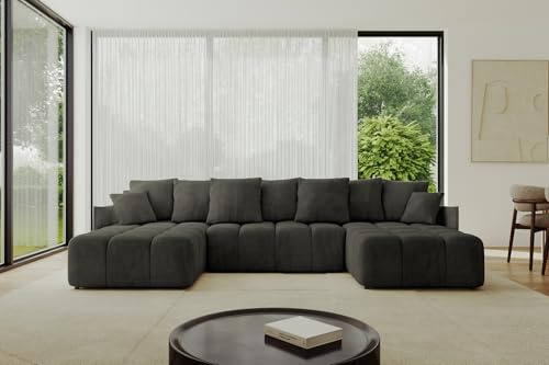 ALTDECOR Ecksofa mit Schlaffunktion U-Form LONLI-U 355x189x68 - Schwarz | Corner Sofa Bett Eckcouch Couch Wohnlandschaft Cauchsofa
