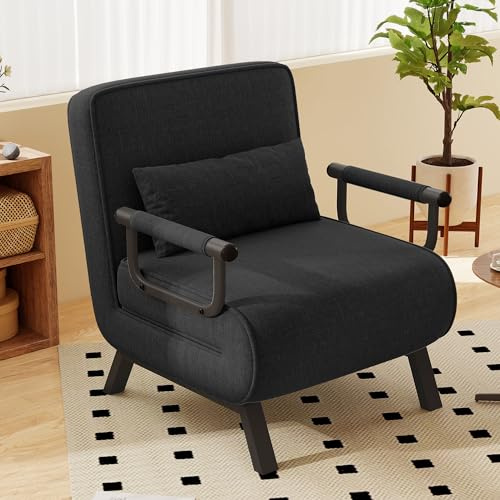 Hawthyhome Folding Sofa Bed, 4-in-1 recliner, sofa bed with function, space-saving guest, recliner with adjustable backrest, 150 kg load capacity Metal frame & linen Black