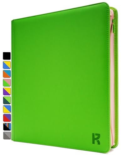 KarlyPro 12 Pocket Trading Card Zip Binder, 624 Cards,TD-Tec Album Material, 26 Side-Loading Ringless Pages, Folder for Collectible TCG,MTG and More -Grass Green & Pink (LE-100)