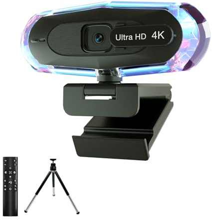 ceabulila 4K webbkamera för PC, 4K webbkamera med fjärrkontroll och RGB-ljus, autofokus strömningskamera för PC/Mac, Plug and Play datorkamera för Zoom/Skype/YouTube/möte