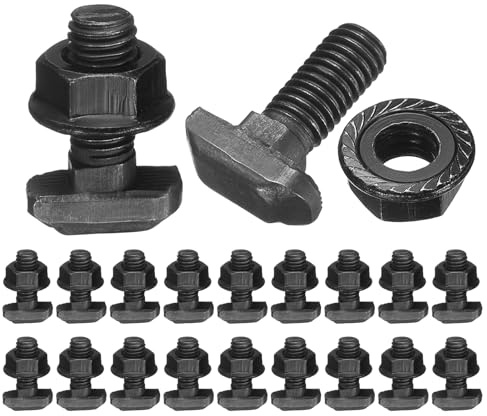 QUARKZMAN 20pcs Tornillos embebidos M8x20mm para ranura en T, tornillos de cabeza tipo martillo en acero al carbono en forma de T con tuercas hexagonales M8 para perfil