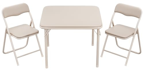 GarveeMore Conjunto Plegable para Niños 3 Piezas - Mesa Cuadrada y 2 Sillas Acolchadas - Estructura De Acero Robusta - Asiento Suave PU