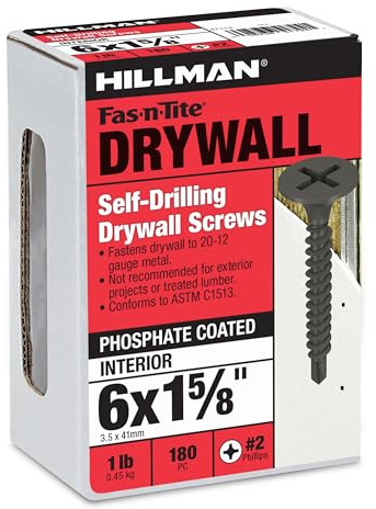 The Hillman Group 47113 6 x 1-5/8-Inch Self Drilling Drywall Screw Number 2 Self Drilling Point,black