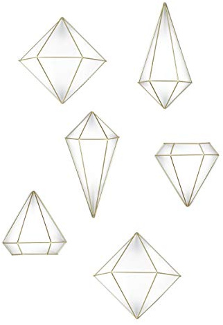 Umbra Prisma Geometrische Wanddekoration – Deko zum Aufhängen an Wand und Decke oder als Tischdekoration Verwendbar, Set mit 6 Prisma Hälften, Metall / Mattgold