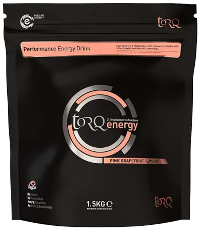 TORQ Flavoured Electrolyte Powder - Natural Pink Grapefruit Isotonic Hydration Powder with Electrolytes Drink | Fast Delivery Energy Drink with High Carbohydrates and Sodium | 45 Single Servings
