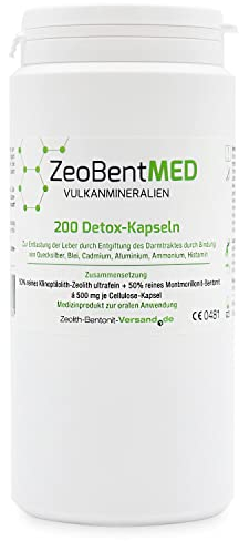 ZeoBent MED 200 Detox-Kapseln, Medizinprodukt, hochdosiert, hochwirksam ultrafein 9µm, Apothekenqualität, Entgiftung von Schwermetallen, 100% Zeolith-Klinoptilolith, Zeolith Bentonit