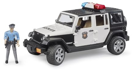 bruder 02526 - Jeep Wrangler Unlimited Rubicon veicolo della polizia con agenti ed equipaggiamento della polizia, modulo luci e suoni