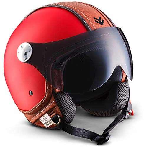 ARMOR HELMETS® AV-84 „Vintage Deluxe Red“ · Jet-Helm · Motorrad-Helm Roller-Helm Scooter-Helm Moped Mofa-Helm Chopper Retro Vespa Vintage Pilot · ECE 22.05 Visier Schnellverschluss Tasche M (57-58cm)