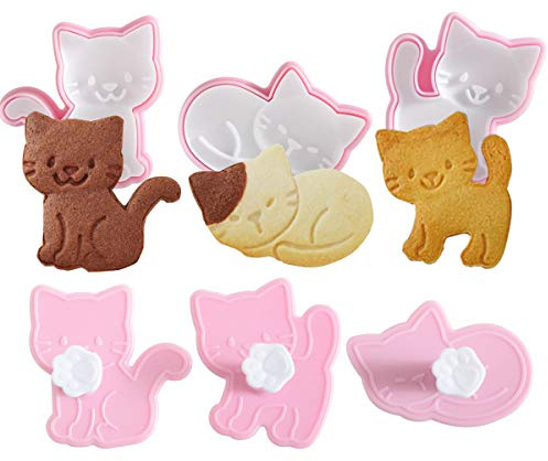 GOODFEER Cookie Cutters Cat Shape, 3 pcs Animal Stamps for Baking, Bladeless Molds for Biscuit