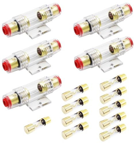 Carviya 4-8 4 6 8 mätare AWG in-line vattentät säkringshållare med tio 80A 80 Amp AGU typ säkringar för billjud/larm/förstärkare/kompressorer/auto (80 Amp, 5 pack)